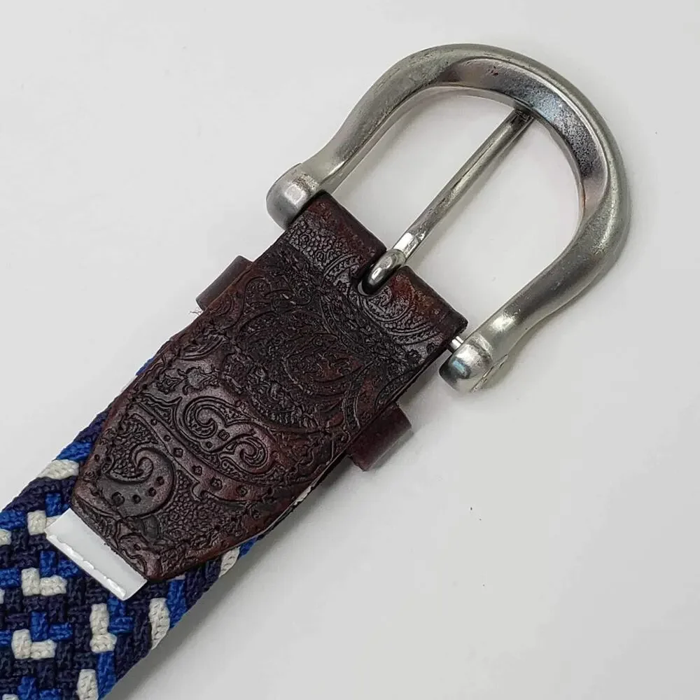 Robert Graham Men's Belt Size XL Braided With Leather Extensions Blue White